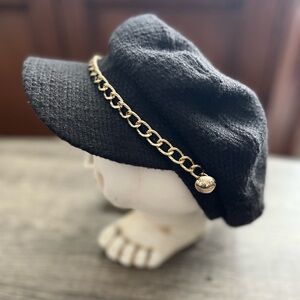 bebe Black Hat with Gold Chain Detail